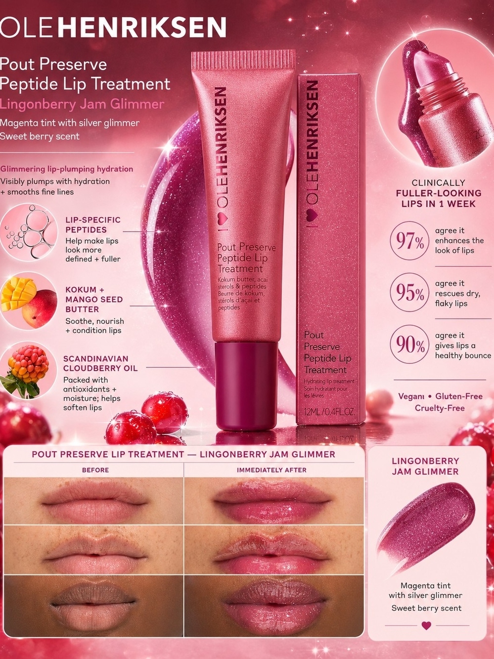 Ole Henriksen Pout Preserve Peptide Lip Treatment – Lingonberry Jam Glimmer